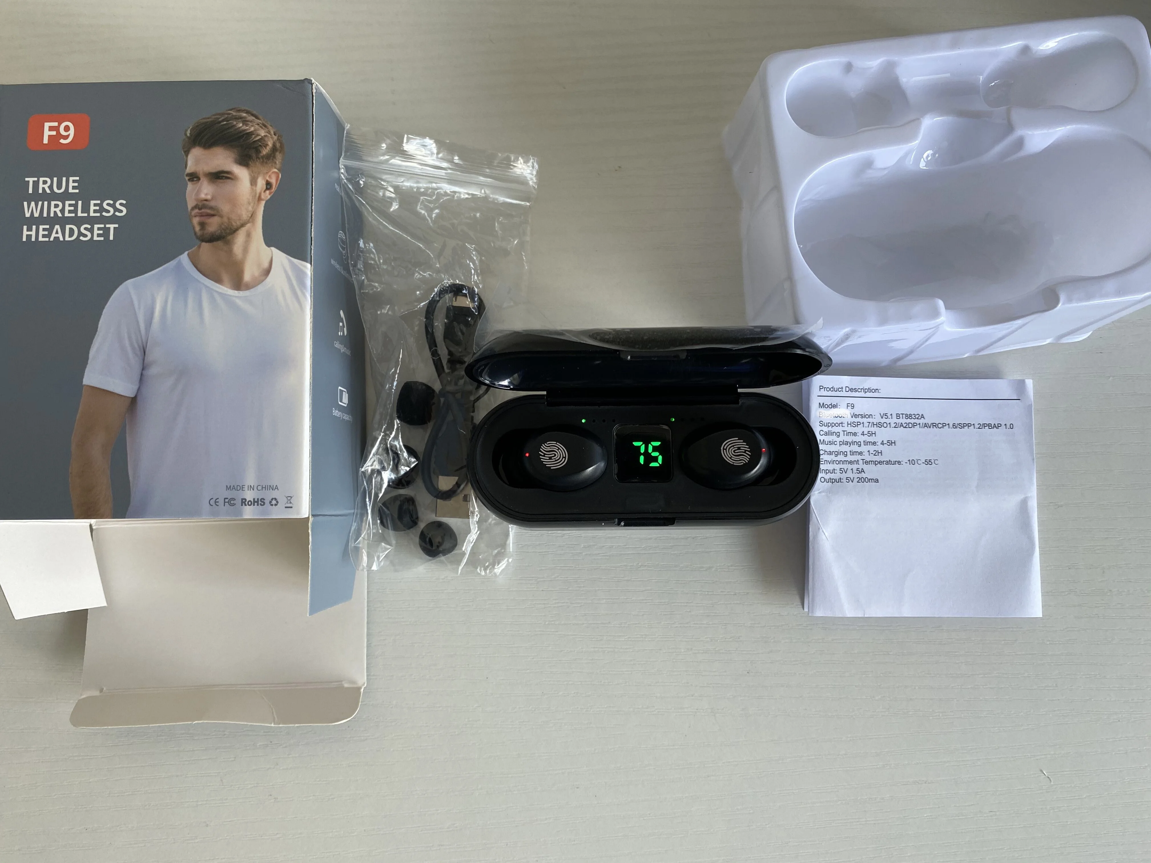 
 F9 наушники-вкладыши Tws беспроводные наушники гарнитура игровая Спортивная гарнитура 2000 мАч наушники-вкладыши для Bluetooth наушники  