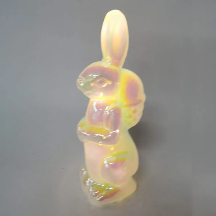 Battery operated led lighted white rainbow finish hand blown glass decorative rabbit Easter ornaments supplier