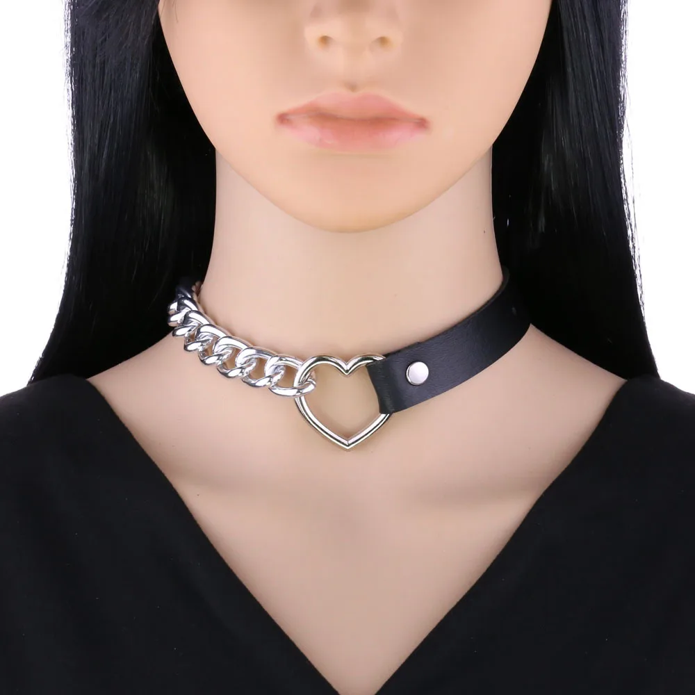 Sexy Punk Egirl Choker Collar Leather Heart Choker Bondage Cosplay Goth  Jewelry Women Gothic Male Necklace Harajuku Accessories