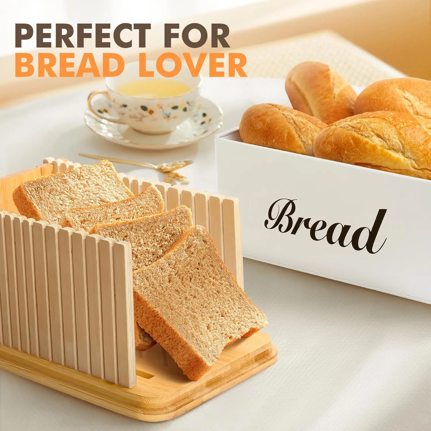 product bread slicer 3 in 1 bamboo  metal square loaf slicer with lid for homemade bread storage kitchen countertop-7