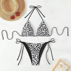 2026 New Leopard Print Tie Side Bikini for Women, Sexy Double Layer Swimwear