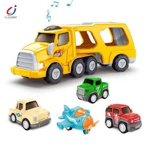 Chengji Plastic Double Deck Inertia Trailer Carrier Toys Friction Powered Cars Transport Truck Toy for Kids