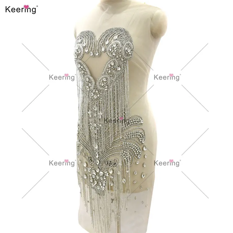 WDP-620 Keering 2025 Prom Newest Design Love Shape Rhinestone Applique With Two Rows Rhinestone Chains Bodice for Garment Dress