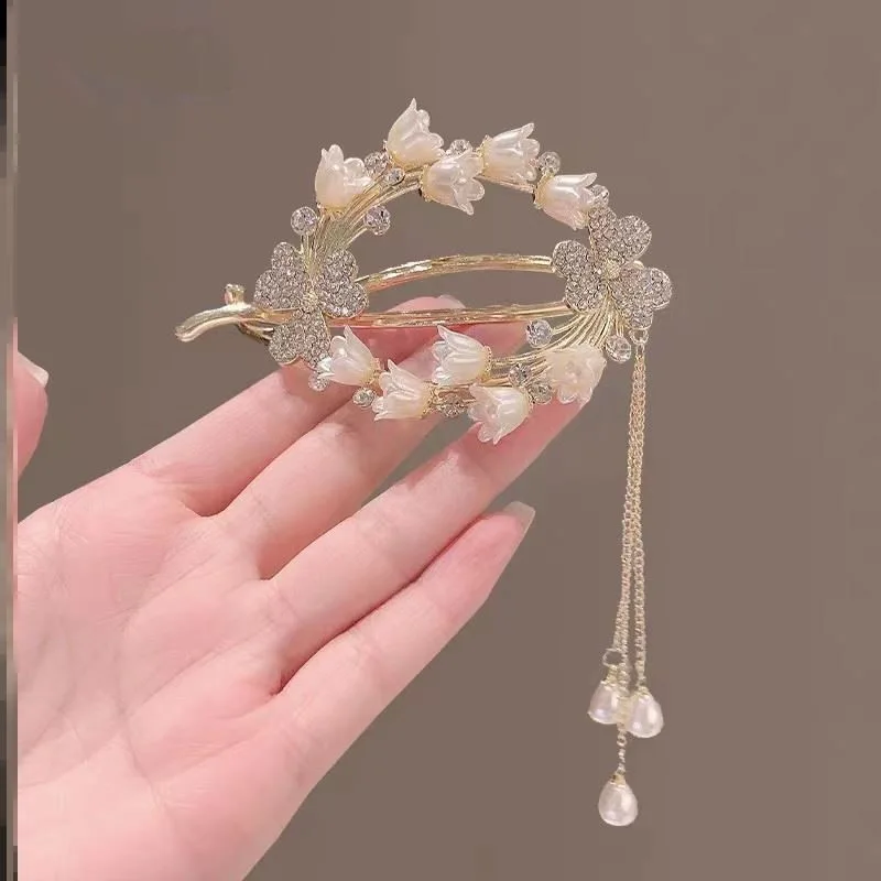 Luxury Rhinestone Bell Orchid Flower Rhinestone Hair Clips