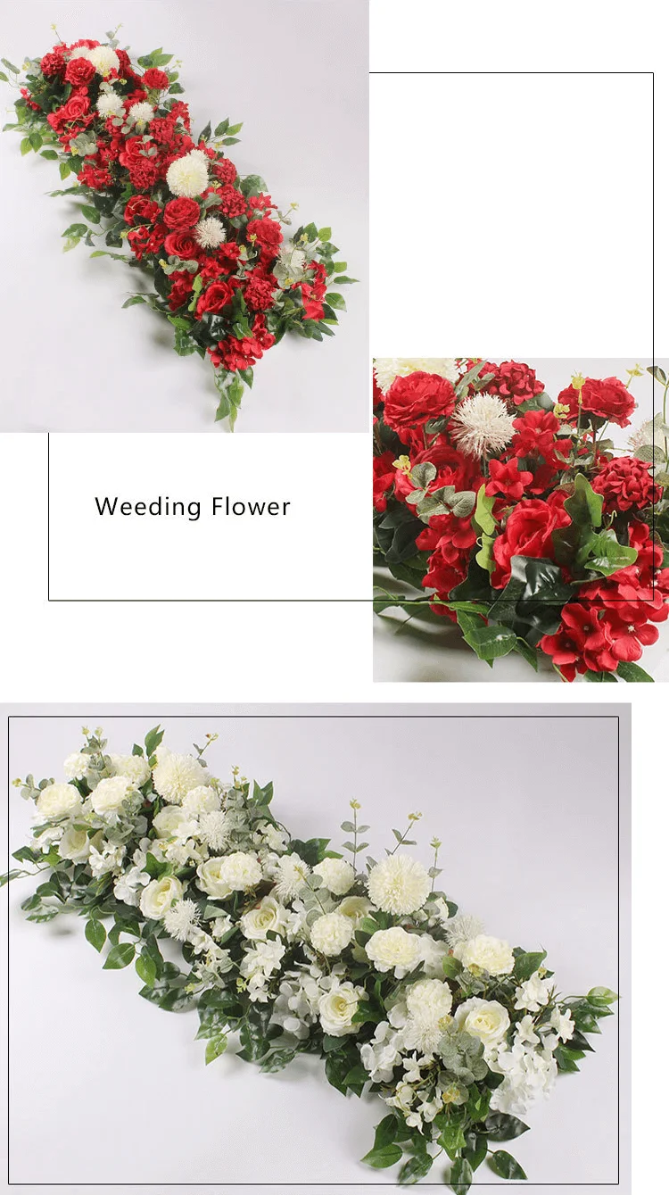 White Silk Flowers Runners Row Floral Artificial Flower Table Runner Wedding Arch Flower For