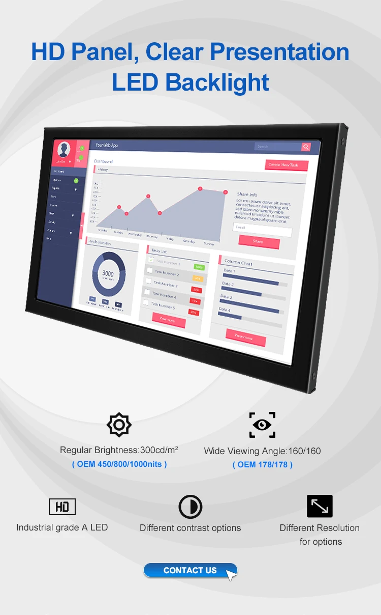 Bolinia Factory 10 / 10.1 / 10.4 / 10.8 Inch Touch Screen VESA Wall Mounted Metal Monitor Industrial Monitor