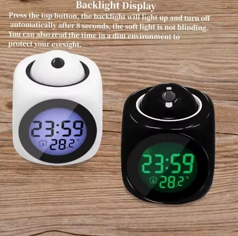 Kids Bedside Mini Desktop Electronic LCD Digital Laser Projection Talking Time Table Alarm Clock with Time Projector