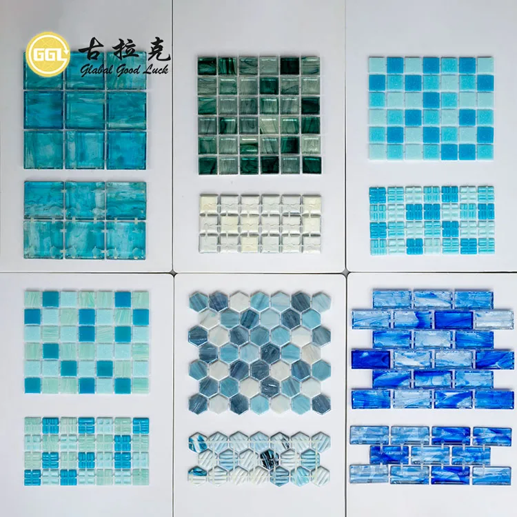 Swimming Pool Design Dot-mounted Mixed Color Glass Mosaic Tile Interior Decoration factory