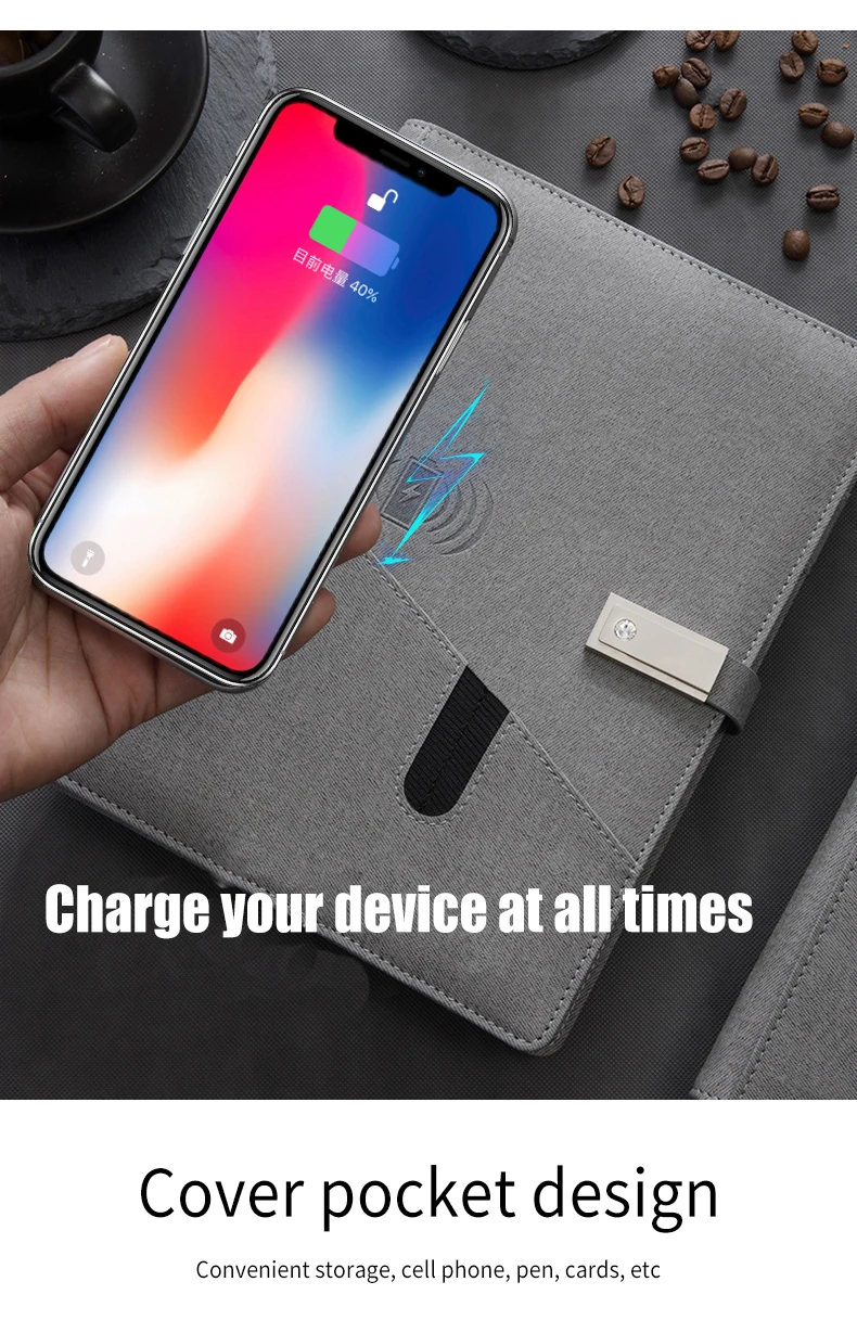 New Arrive Ideas Notepad Softcover  Fingerprint Notebook With Power Bank Rechargeable and Metal Pen