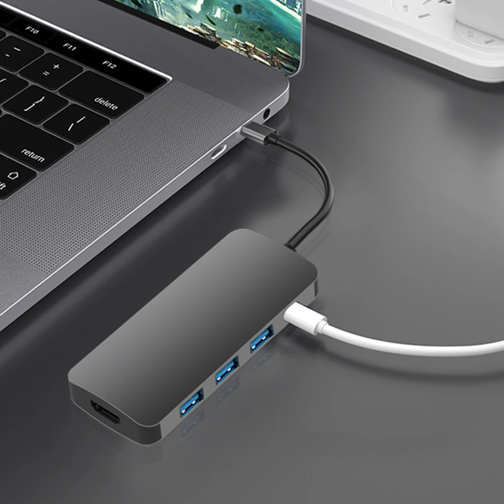 Многопортовых Портативный Usb C концентратор 7 в 1 док-станция для ноутбука с 3 * USB3.0 + PD + SD/TF Card Reader устройство чтения карт + RJ45