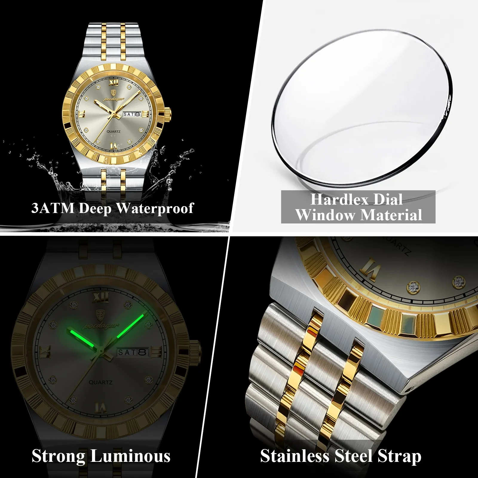 POEDAGAR 872 Week Date Watch Men Life Waterproof Original Diamond Wristwatch Quartz Relo aperçu 6