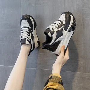 High Quality Thick Soled 7CM Women's Shoes, 2026 New Versatile Korean Casual Sports Shoes, Color Blocked Trendy Shoes
