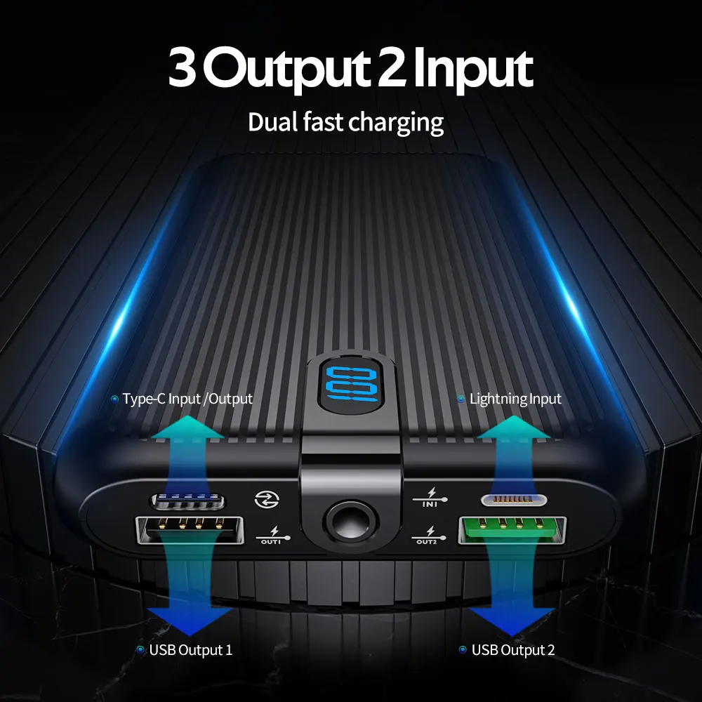 
Портативный android ios мобильного зарядного устройства Портативные зарядные устройства супер быстрая зарядка цифровой 20000 мАч, блок питания 20000 мАч power bank для iphone 