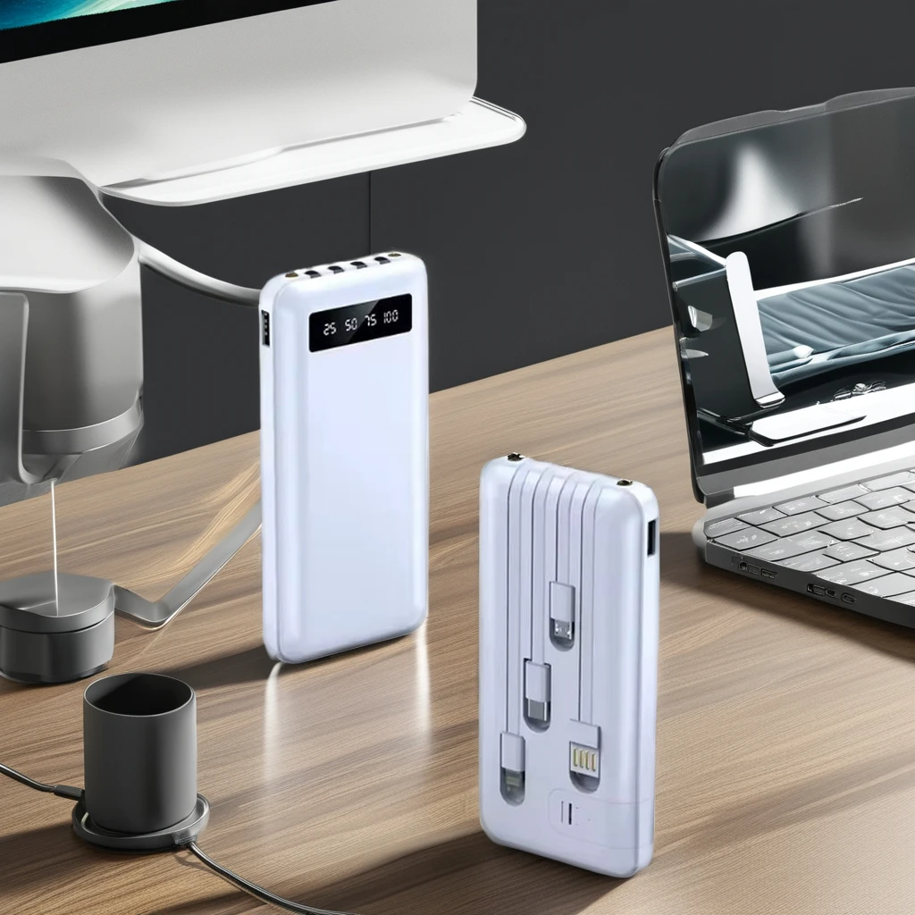 3 in 1 Mini Power Bank 20000 Mah Slim Portable Charger Power Bank with Charging Built in Cable Plug for Smartphone Phone Holder