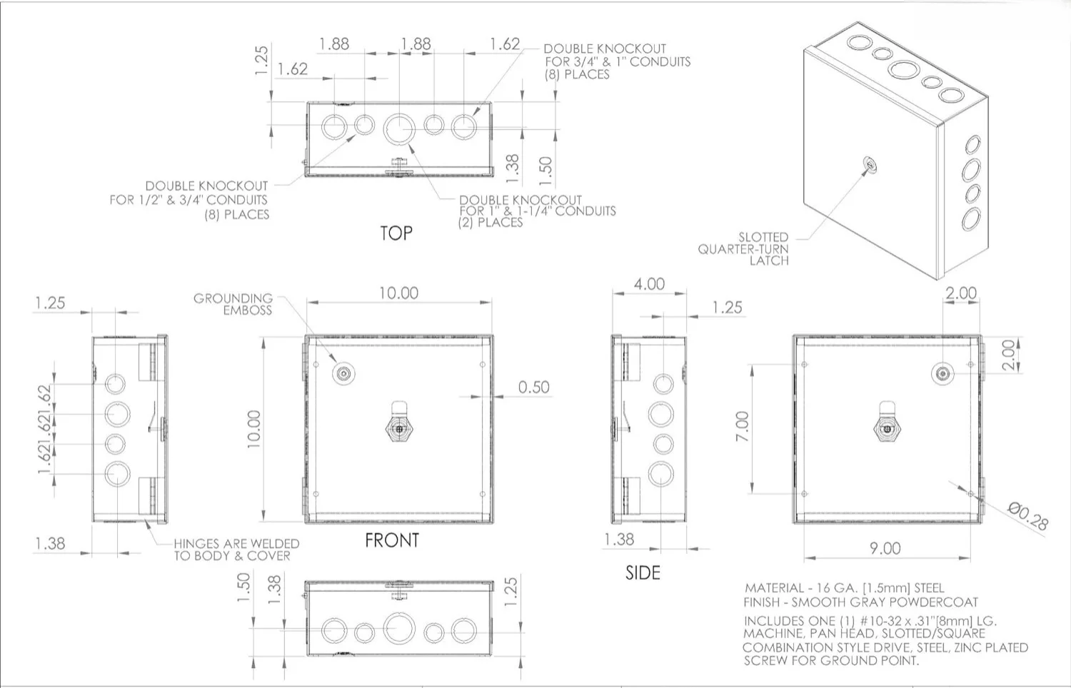 4" L X 10" W X 10" H Durable Ansi 65 Grey Powder Coating Heavy Duty 16 Ga Welded Steel