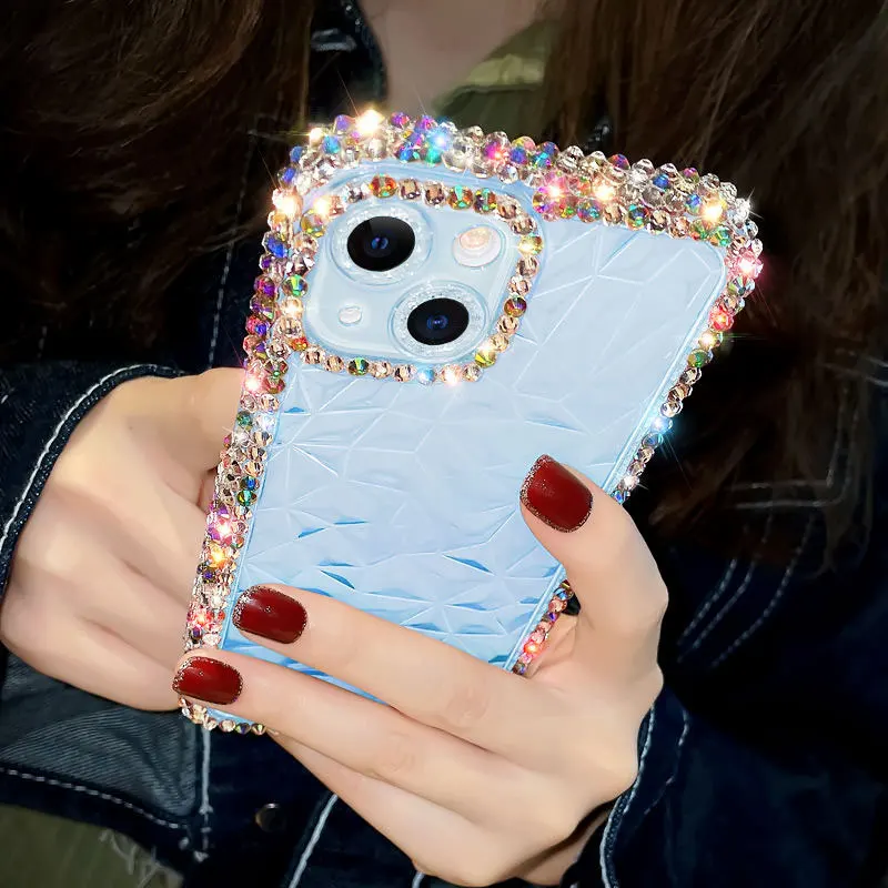 Cute Bling Crystal 3D Diamond Gems Mobile Phone Cases for iPhone 14 13 12 11 Pro Max XS XR X 7 8 Plus SE 2020 Diamond Covers details