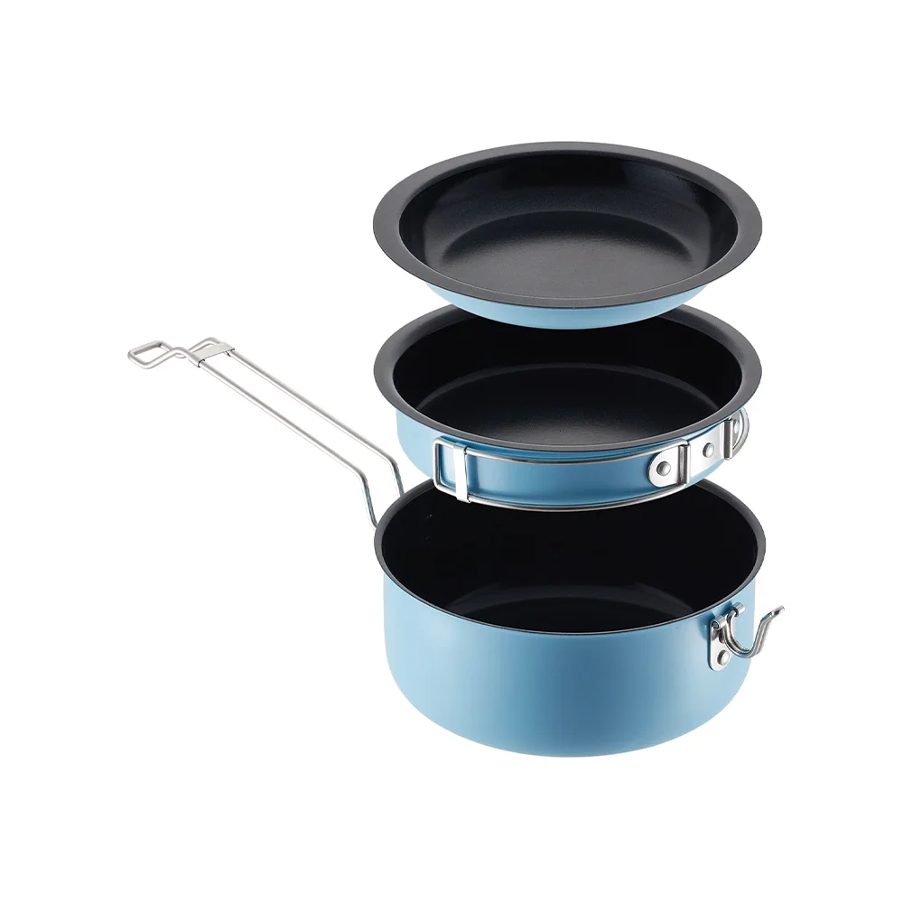 High Quality 3Pcs Painted Aluminum Portable Camping Cooking Set Outdoor Picnic Barbecue Cooking Pot