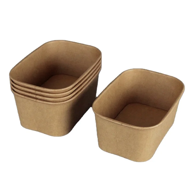 500ml 750ml 1000ml 1300ml Take Away Disposable Rectangular Square Kraft Paper Bowl With PET Lid For Salad