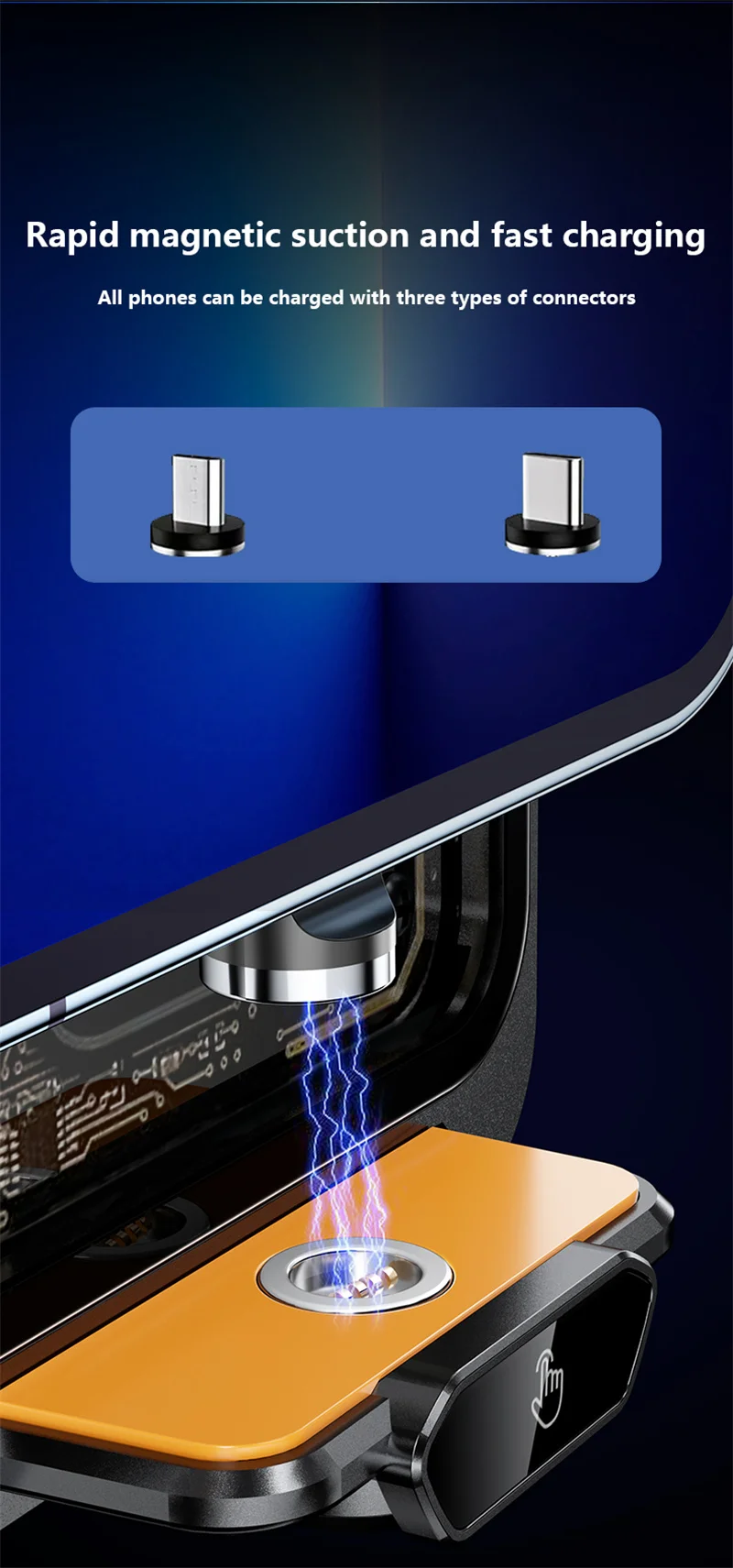 66w快速充电手机支架,带15w无线充电磁性导航手机支架,用于手机和麦克风