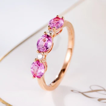 Wholesale Hot Selling Fashion Jewelry Real 18k Gold Natural Pink Sapphire Diamond Gemstone Ring