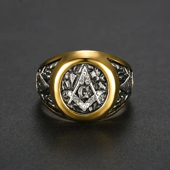 Jewelry Stainless Steel Free Masonic Rings,New Masonic Jewelry Hiphop Stainless Steel Gold Plated AG Masonic Rings With CZ