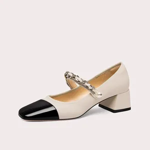 New Women's French Square Head Mary Jane Shallow Single Lace with Fashionable and Versatile Wide Large Women's Shoes