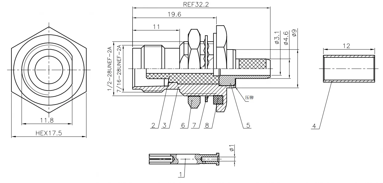 product manufacturer tnc c ky3 brass material rf connector crimp female jack tnc connector for rg58 rg142 cable-4