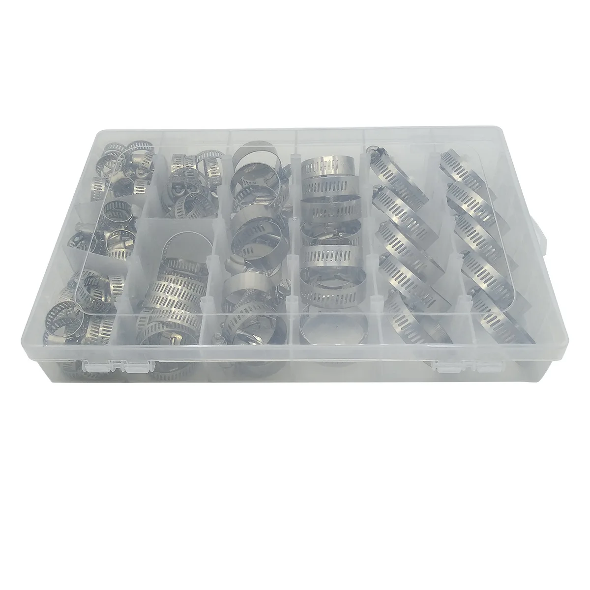 Cross-Border 100pcs Dual-Use Screwdriver Stainless Steel Hose Clamp Assortment Kit with Plastic Pipe Clamp