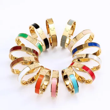 High quality Fashion Hot Sale Popular Jewelry For Women 316L Stainless Steel Bracelet H Enamel Colorful Bangle