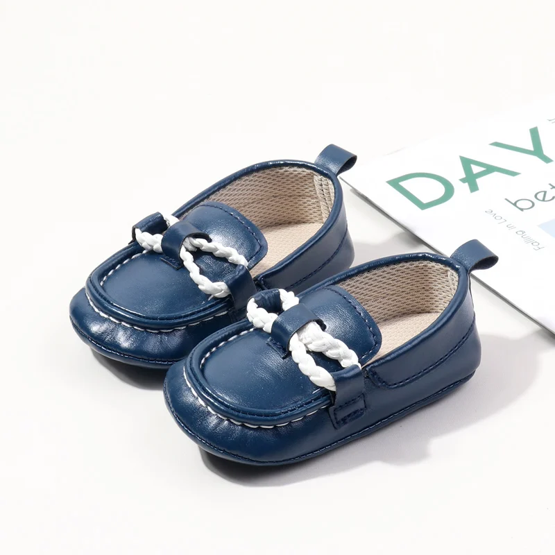 New Arrival Anti-Slip Soft PU Baby Dress Shoes with Flat Outsole Breathable Slip-On Loafers for Boys BBW3229 factory