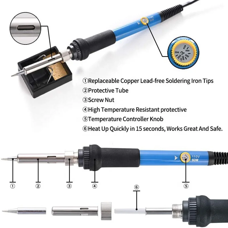 Dropshipping New Cautin Soldering Irons Tips Gun Carving Wood Burning Kit Set Tool Solda 60W Electric Soldering Iron