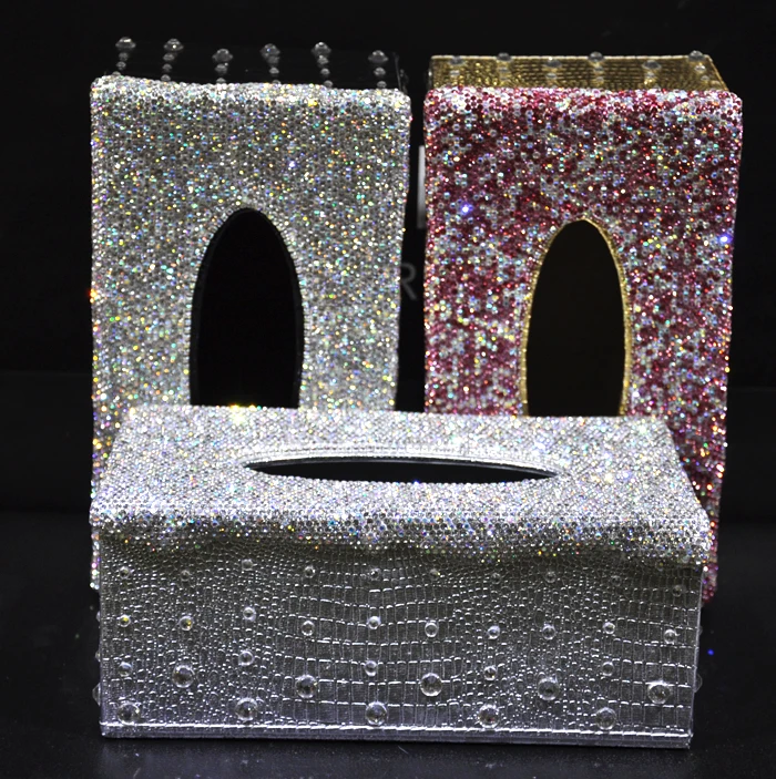 High quality paper napkin holder car interior diamond tissue box customized rhinestone boxes
