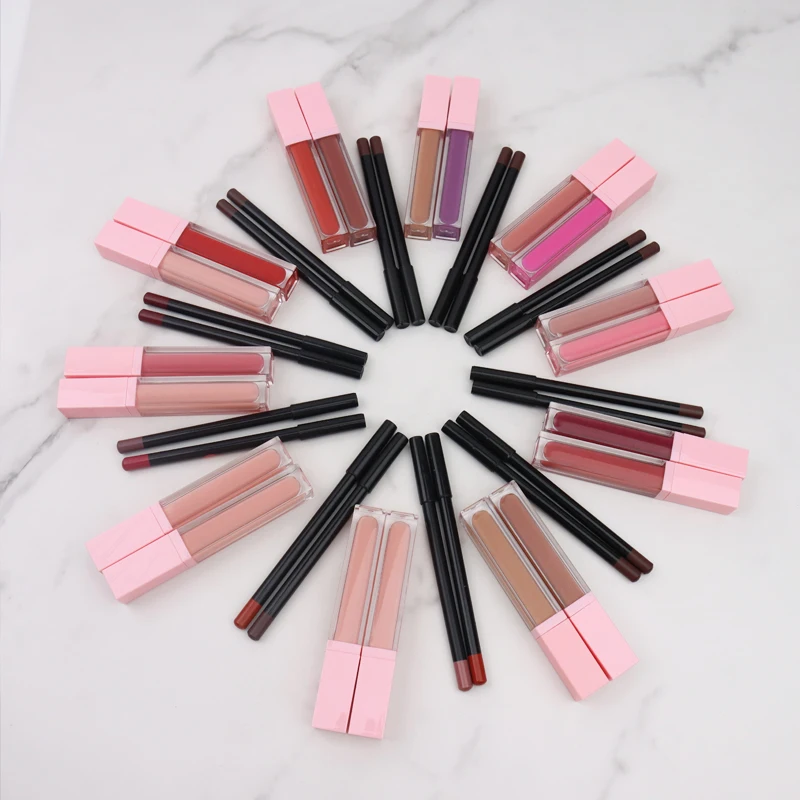 private label organic lipliner and liquid lipstick dual lip liner set