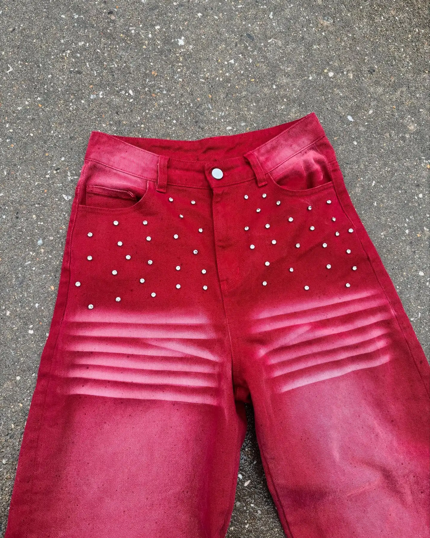 Customize Screen Print Men's Denim Custom Design Vintage Wash Denim Jeans for Men Streetwear Faded Rhinestone Men's Jeans gallery 3