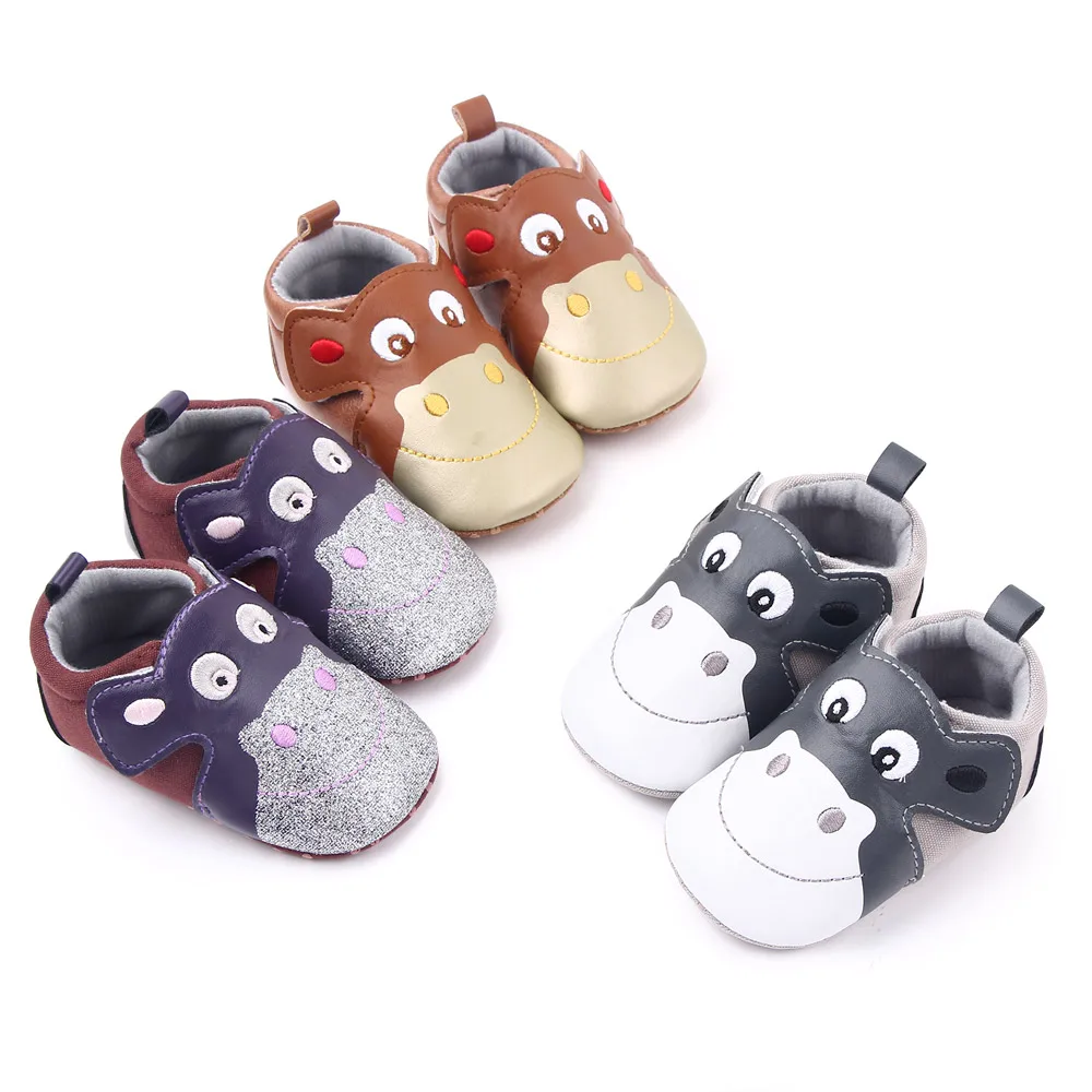 Mixed Color Pu Leather with Cotton Cute Cartoon Animal Little Donkey Baby Walking Shoes
