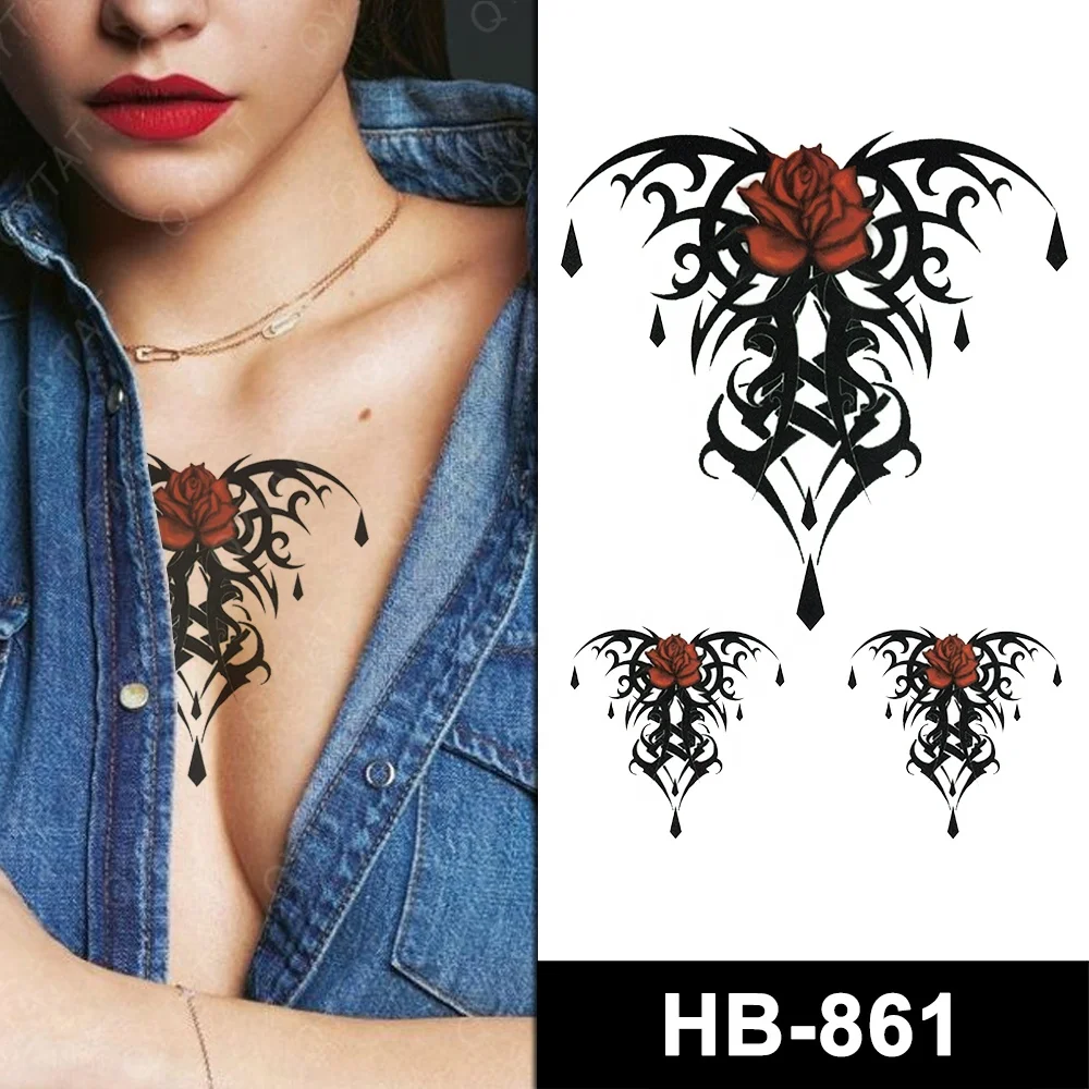Stock Naked Woman Body Art Popular Water Transfer Beautiful Temporary Colourful Ink Printing Fake Flower Rose Tribal Tattoos
