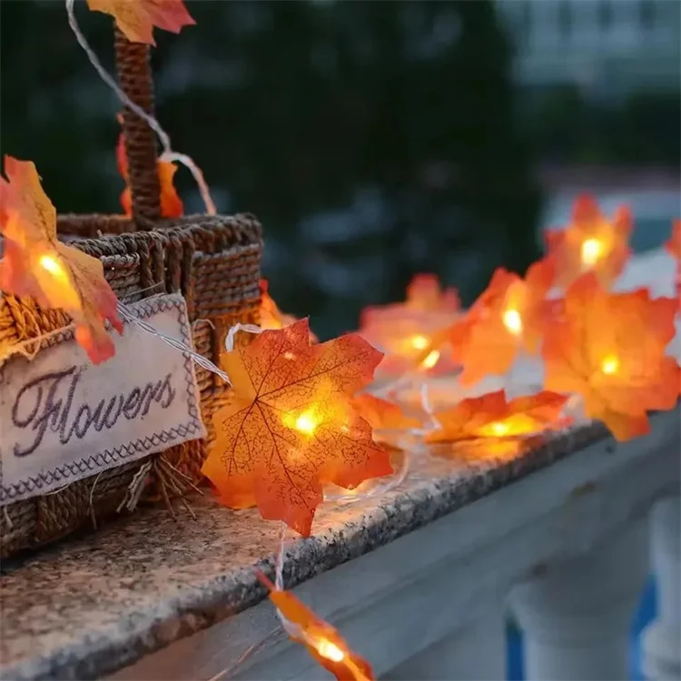 Fall Maple Leaf Garland LED Maple Leaves Fairy Lights Fall Garland Lights Waterproof Maple Leaf String Light