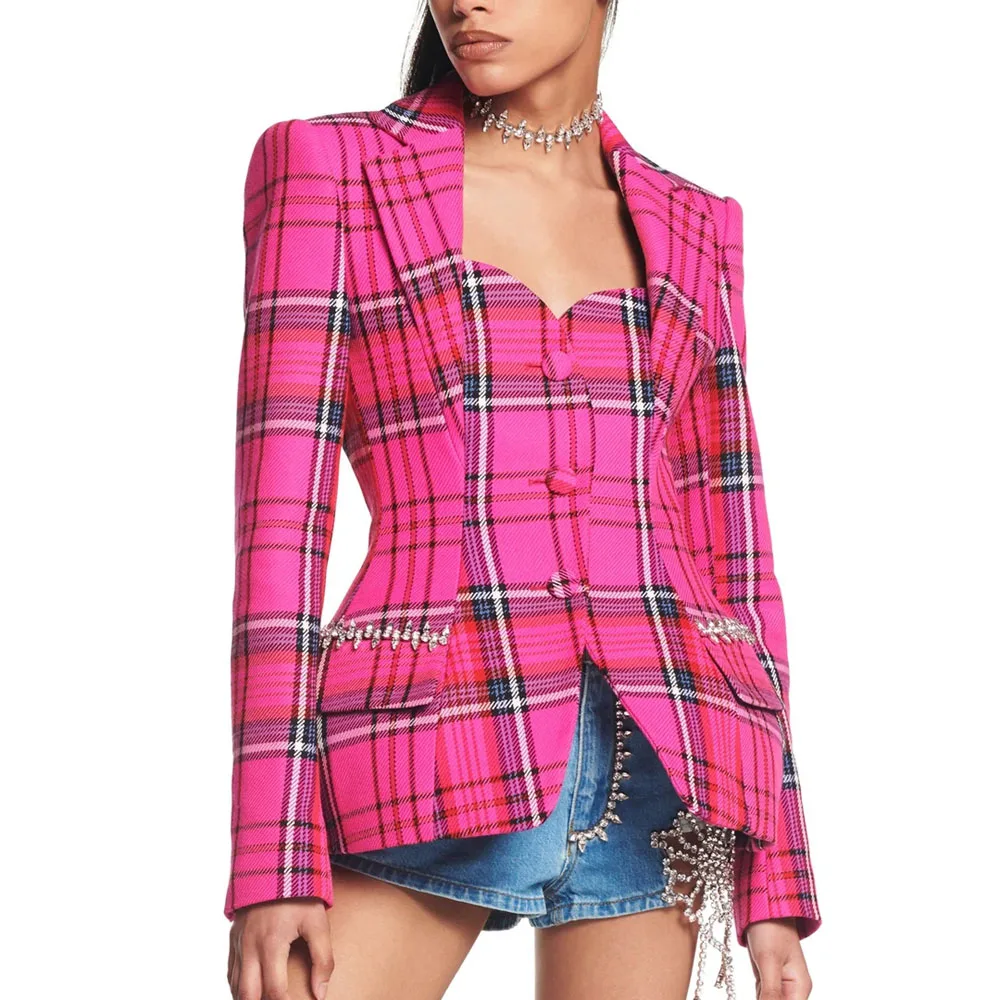 pink plaid blazer dress Check Plaid Blazer Mini Dress with Belt For Women at UAE