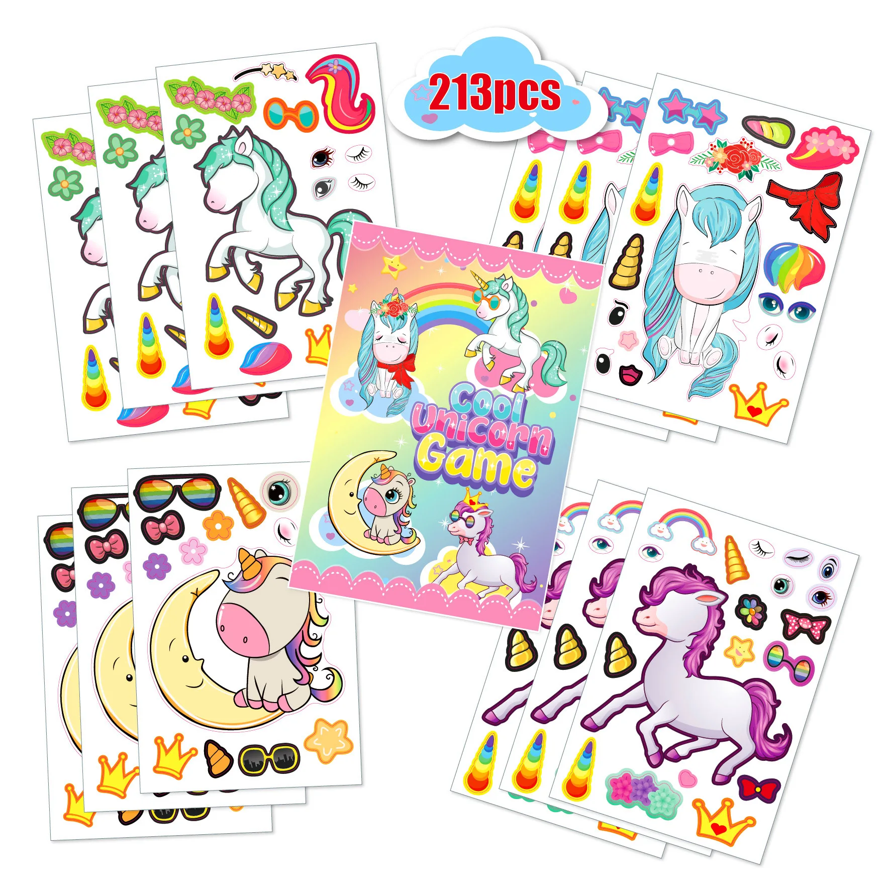 Unicorn Changing Stickers For Children's Fun DIY Animal Expression Changing Face Early Education Stickers Kids Gift