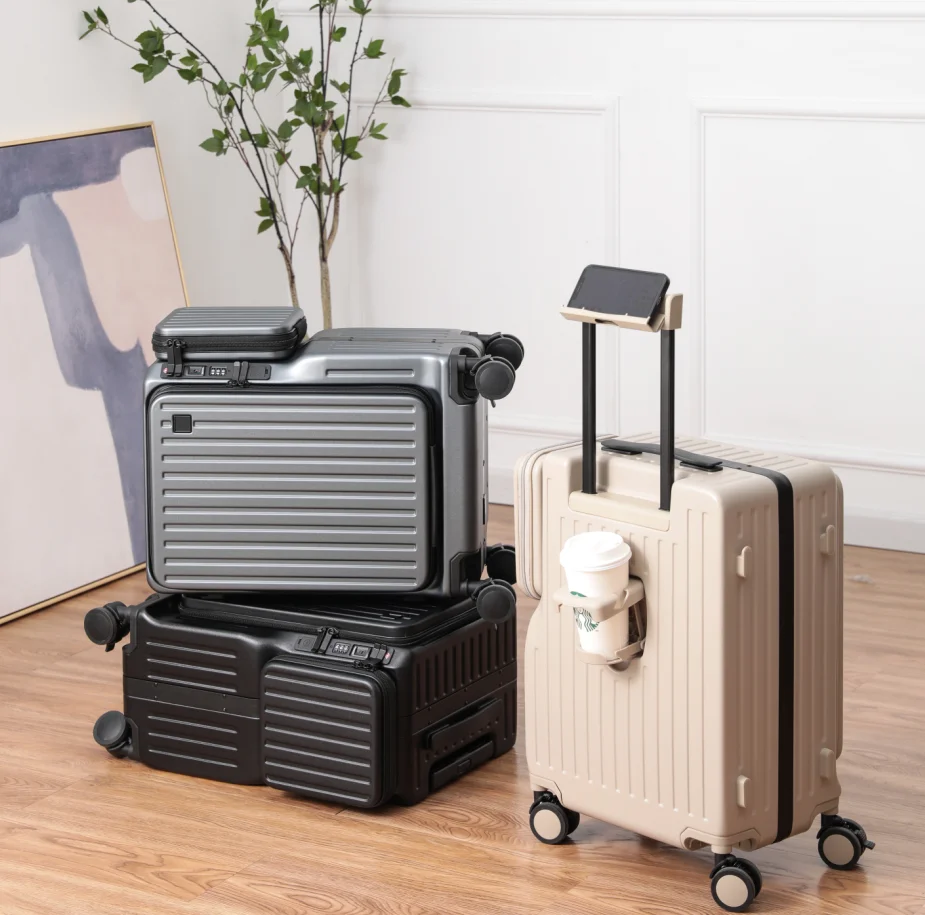 20 Inch Durable ABS+PC Frame Modern Fashionable Suitcase Carry on Luggage TSA Lock Dual Front Opening Silent 360 Degree Wheels