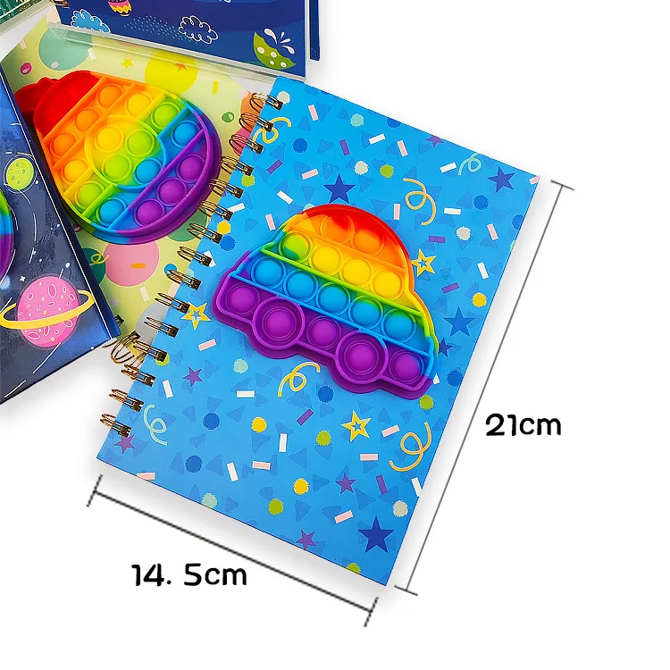2024 Silicone Decompression PopIt Notebook Bubble Fidget Toys Stress Relief Student Novelty A5 Hardcover Spiral Notebook