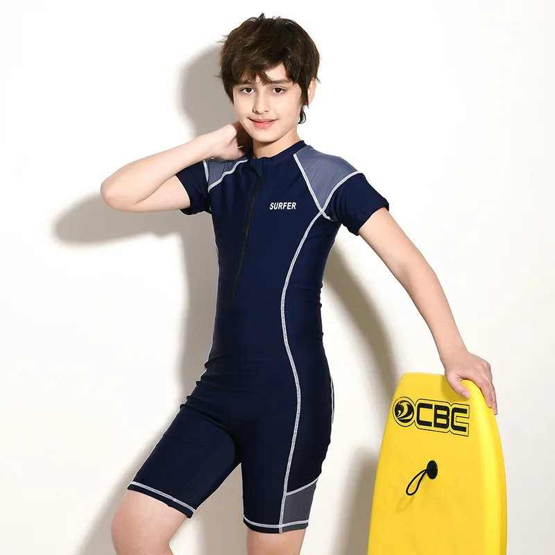 New Boys' Swimsuit Big Boys' Shortsleeved Flat Onepiece Beach Hot