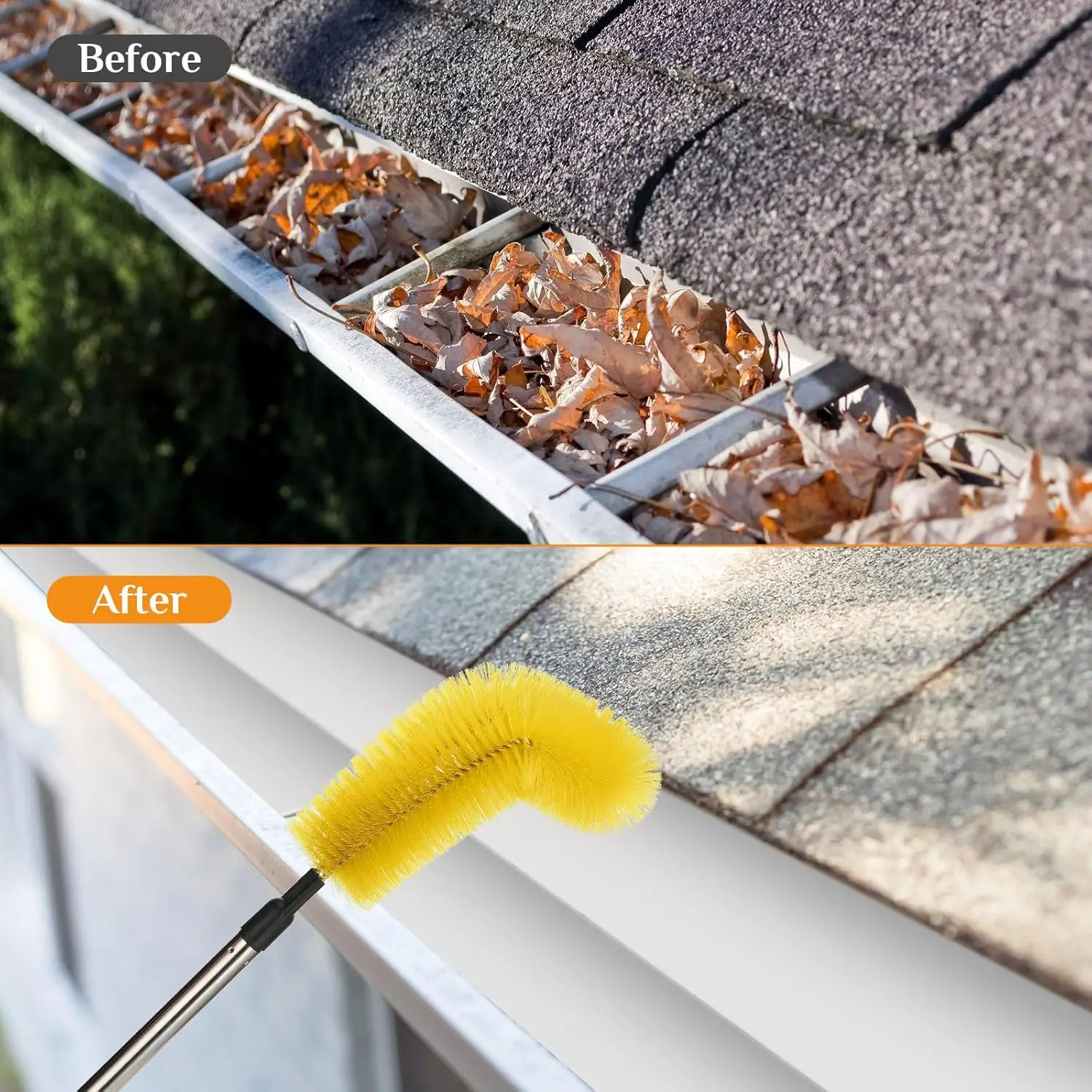 12FT Long Handle Gutter Cleaning Brush Aluminum Telescoping Pole Roofing Guard Cleaner Tool with Cobweb Duster for Ceiling
