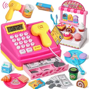 EPT Pretend Play Supermarket Shop Cash Register Toy Ice Cream Shop with Scanner Money Calculator Desserts