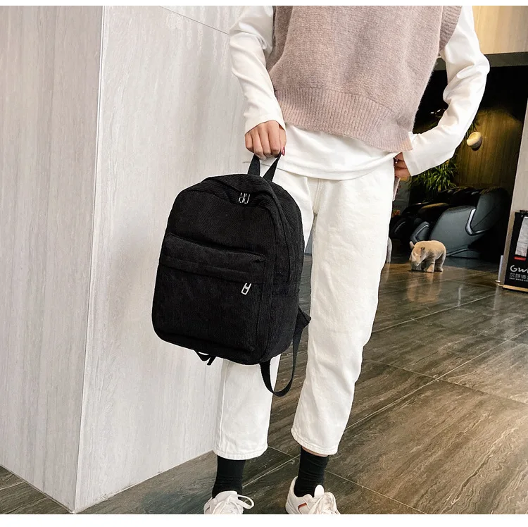 Corduroy Casual Student Backpack For Ladies Teens Oem Available