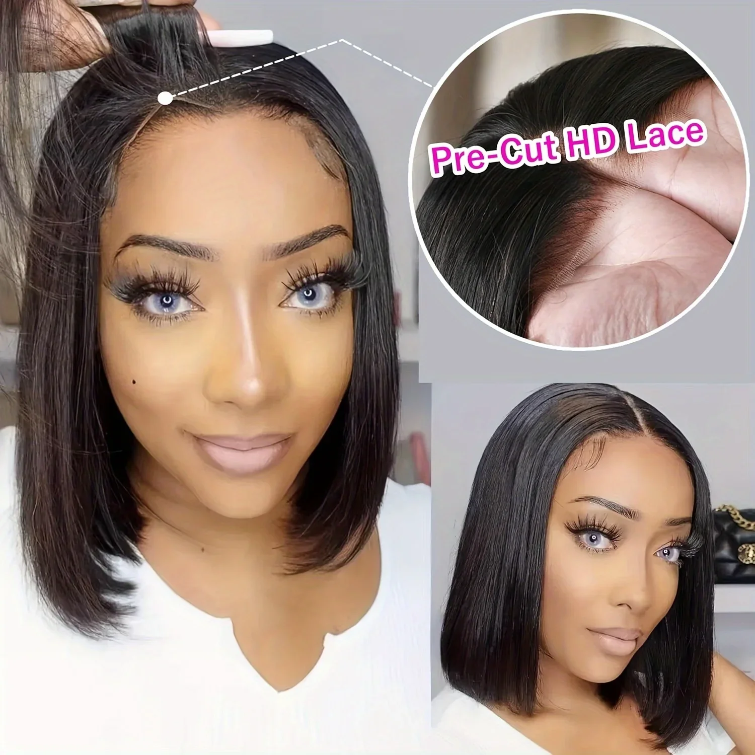 Glueless Echthaar Bob Perücke Mit Lace Closure Gerade Vorgezupft_voghion.com