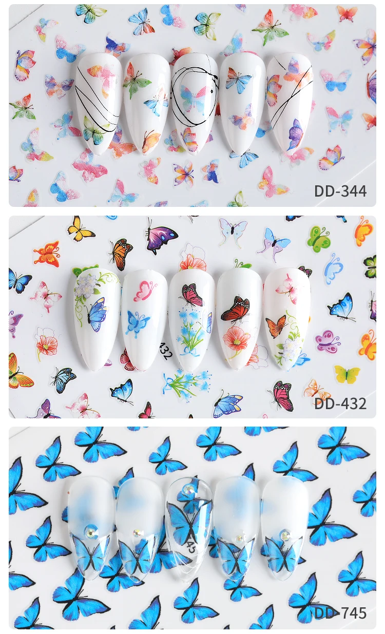 New Classic 3D Mixed Color Butterfly Flower Designers Nail Art Decals Stickers details