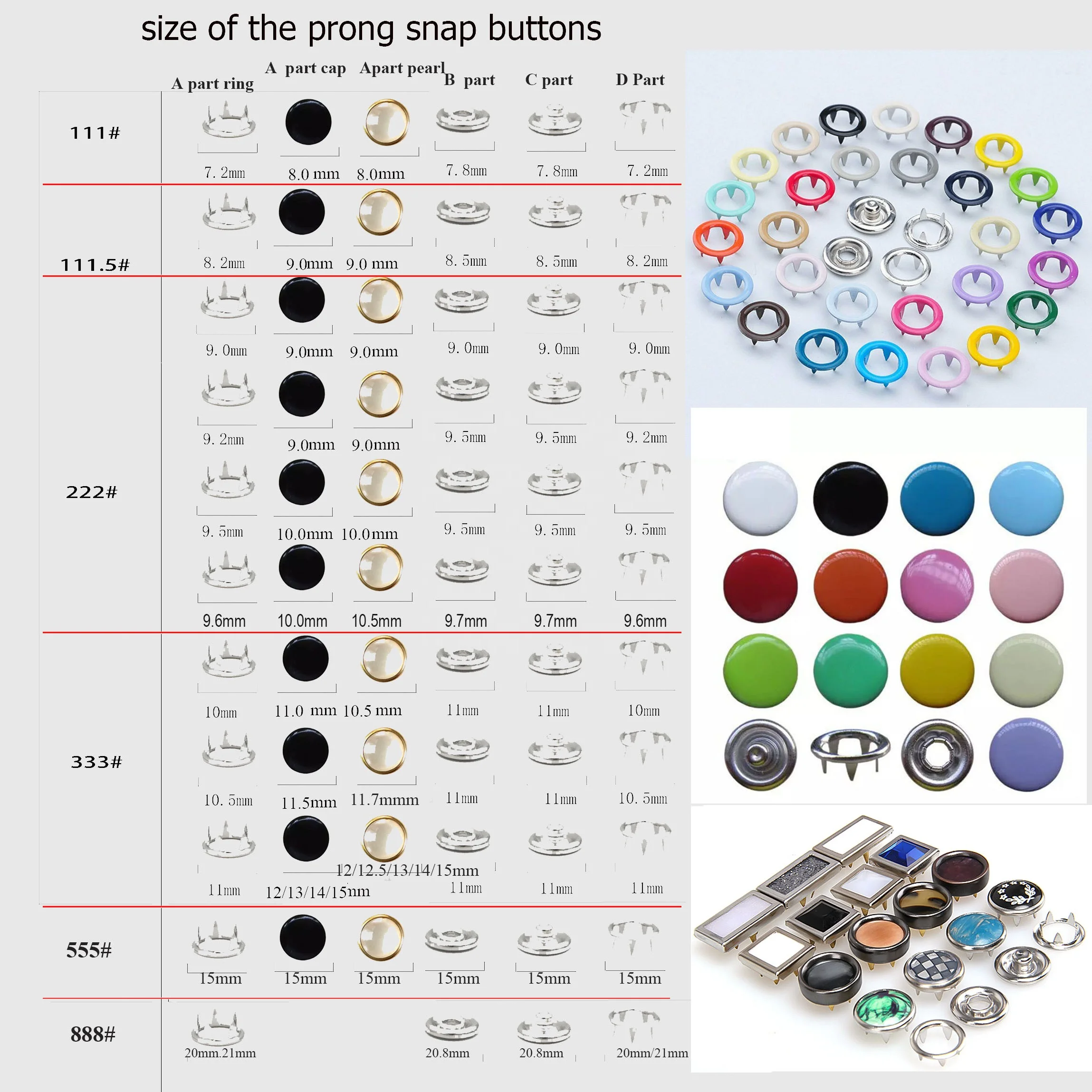 Custom Colored Round 4 Part Ring Snap Button Metal for Clothes Snap ...