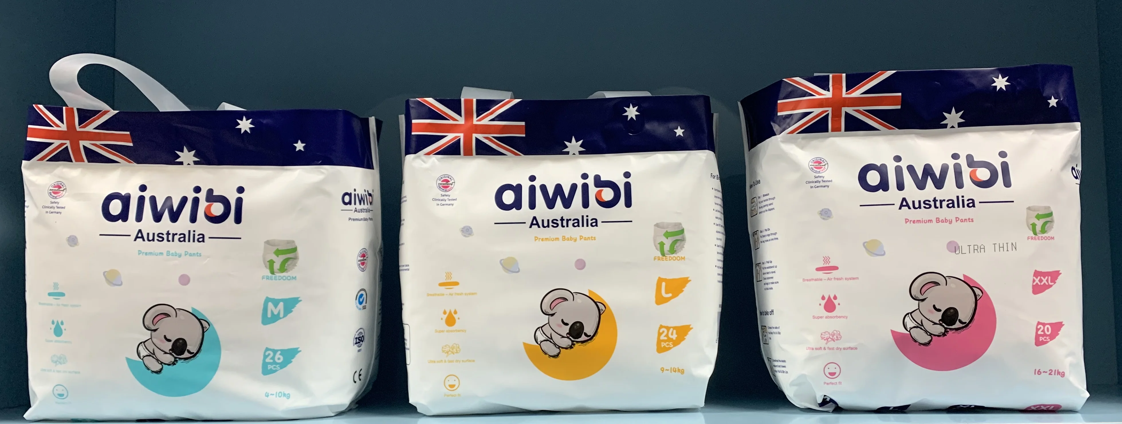 Aiwibi Australia Brand Diapers Suppliers Bulk Xxl Hydrophilic Hot Air Super Soft Baby Diapers