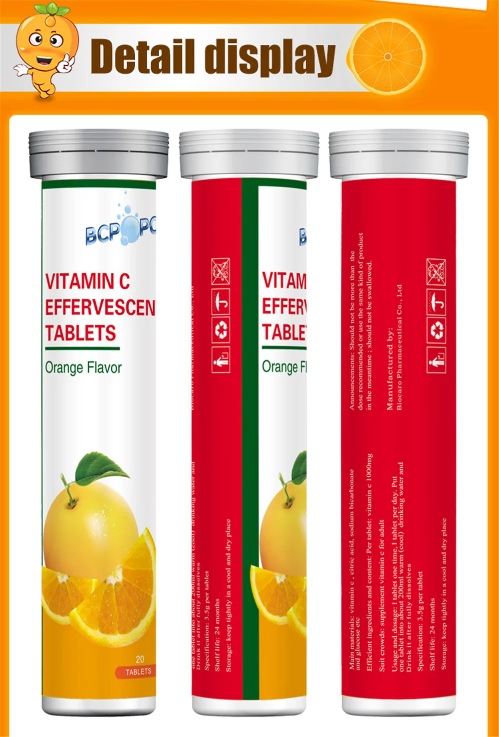OEM Private Label Op maat gemaakte formule Healthcare Supplementen Vitamine C 1000mg En Zink 10mg Effervescent Tablet 2